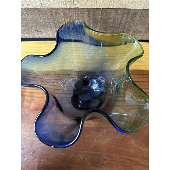 Glass Blown Bowl Adam Jablonski Style Ruffled Glass Art / Multicolored - Picture 6 of 8